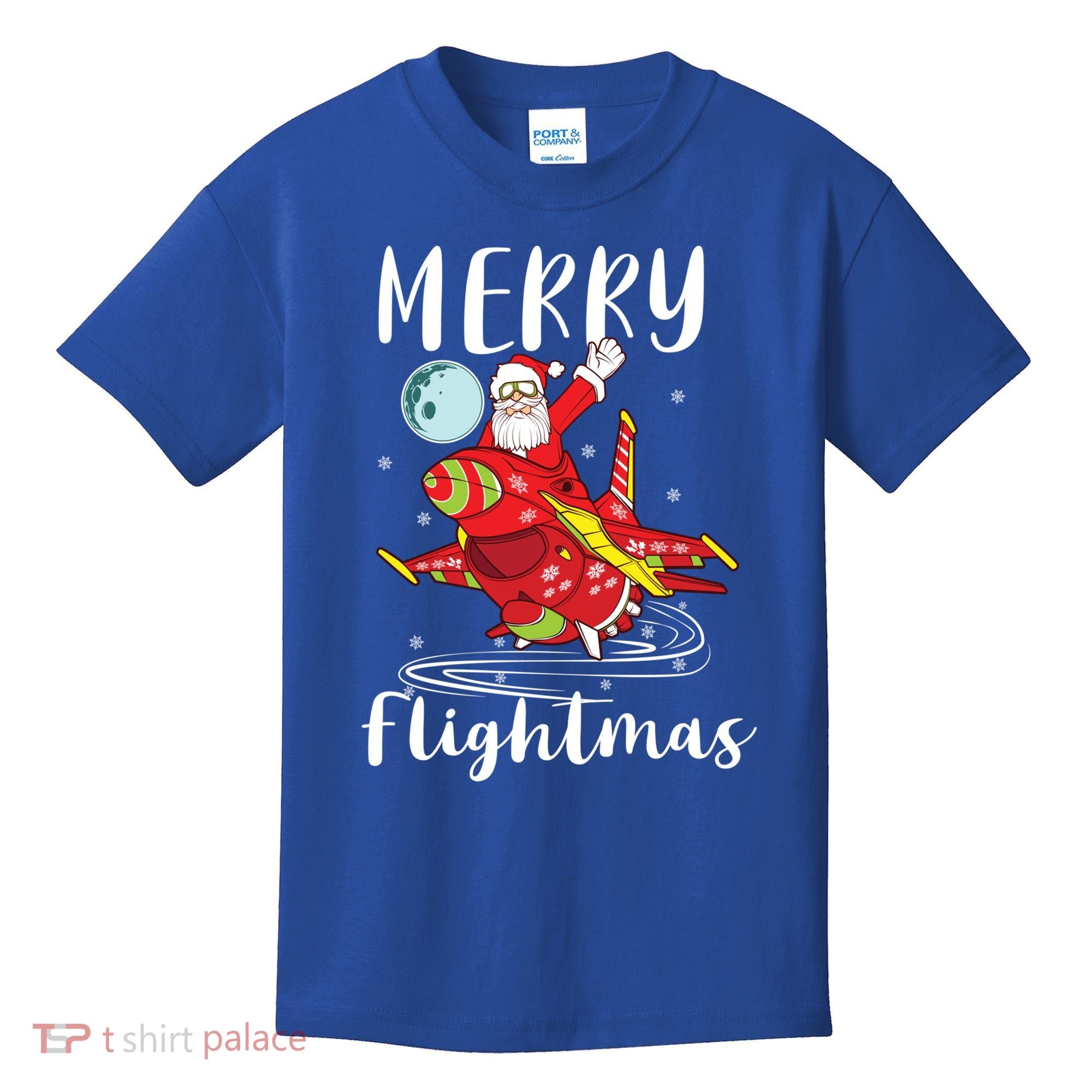 Merry Flightmas Santa Claus Pilot Flying Airplane Aviation Cool Gift Kids T-Shirt