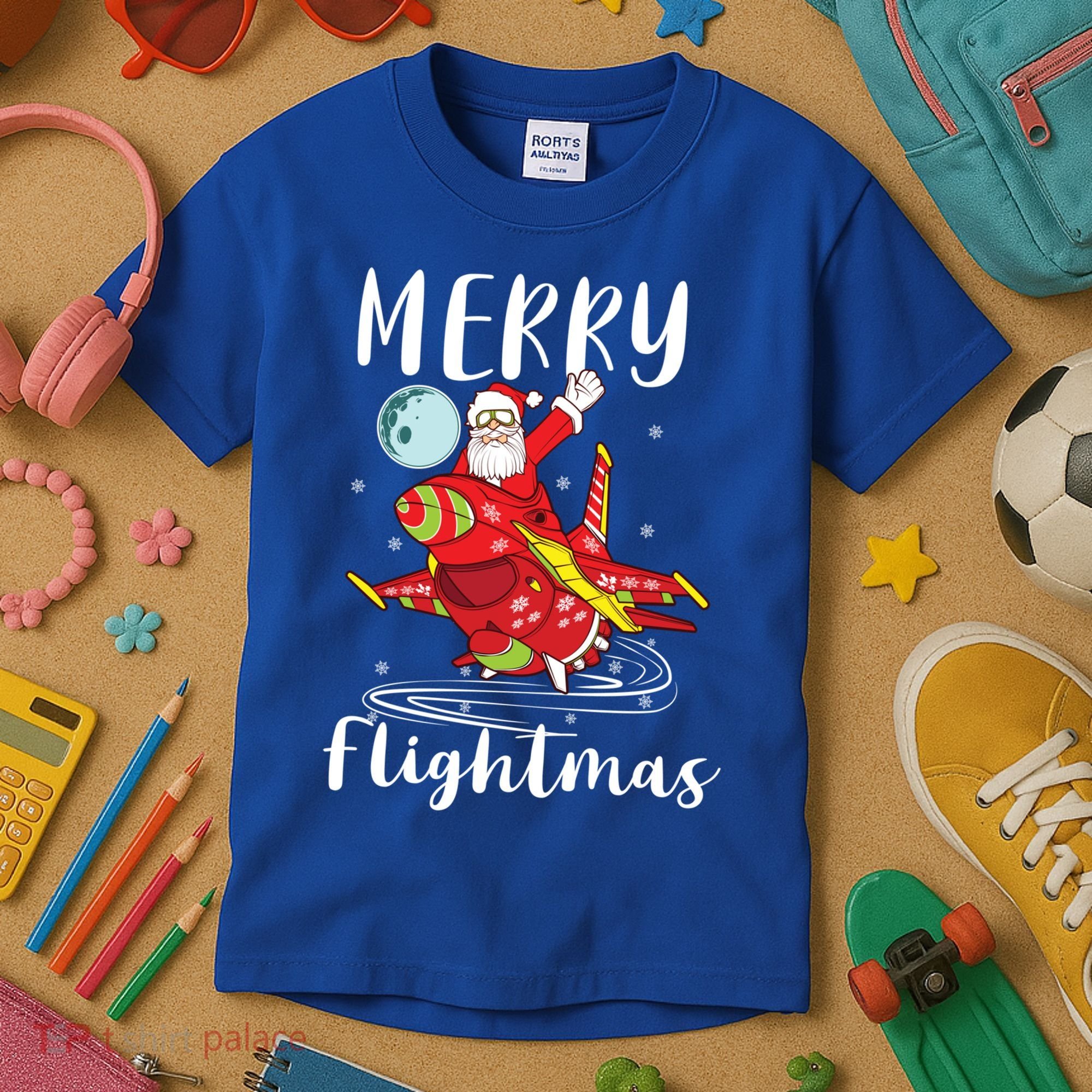 Merry Flightmas Santa Claus Pilot Flying Airplane Aviation Cool Gift Kids T-Shirt