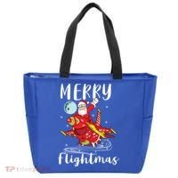 Merry Flightmas Santa Claus Pilot Flying Airplane Aviation Cool Gift Tote Bag thumb 0