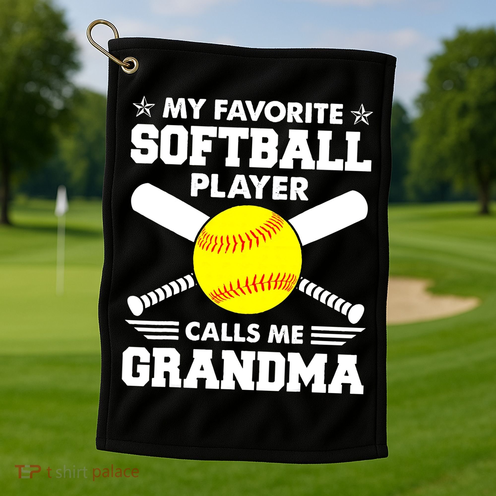 My Favorite Softball Player Calls Me Grandma Funny Golf Towel