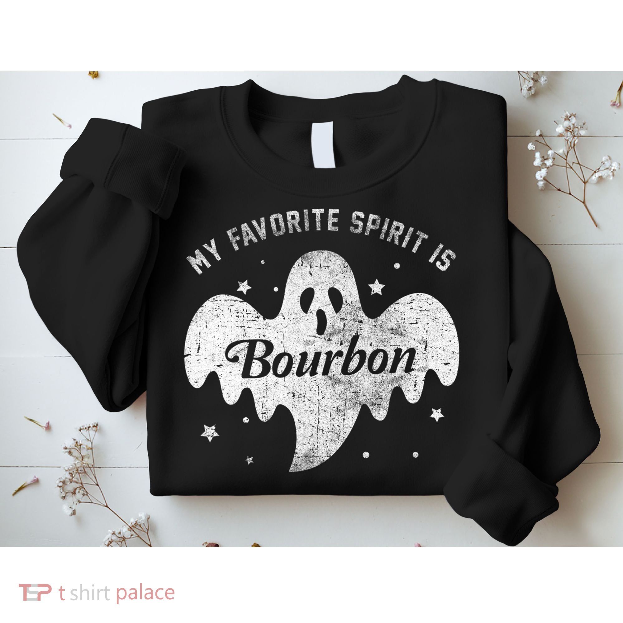 My Favorite Spirit Is Bourbon Funny Boo Ghost Halloween Sweatshirt