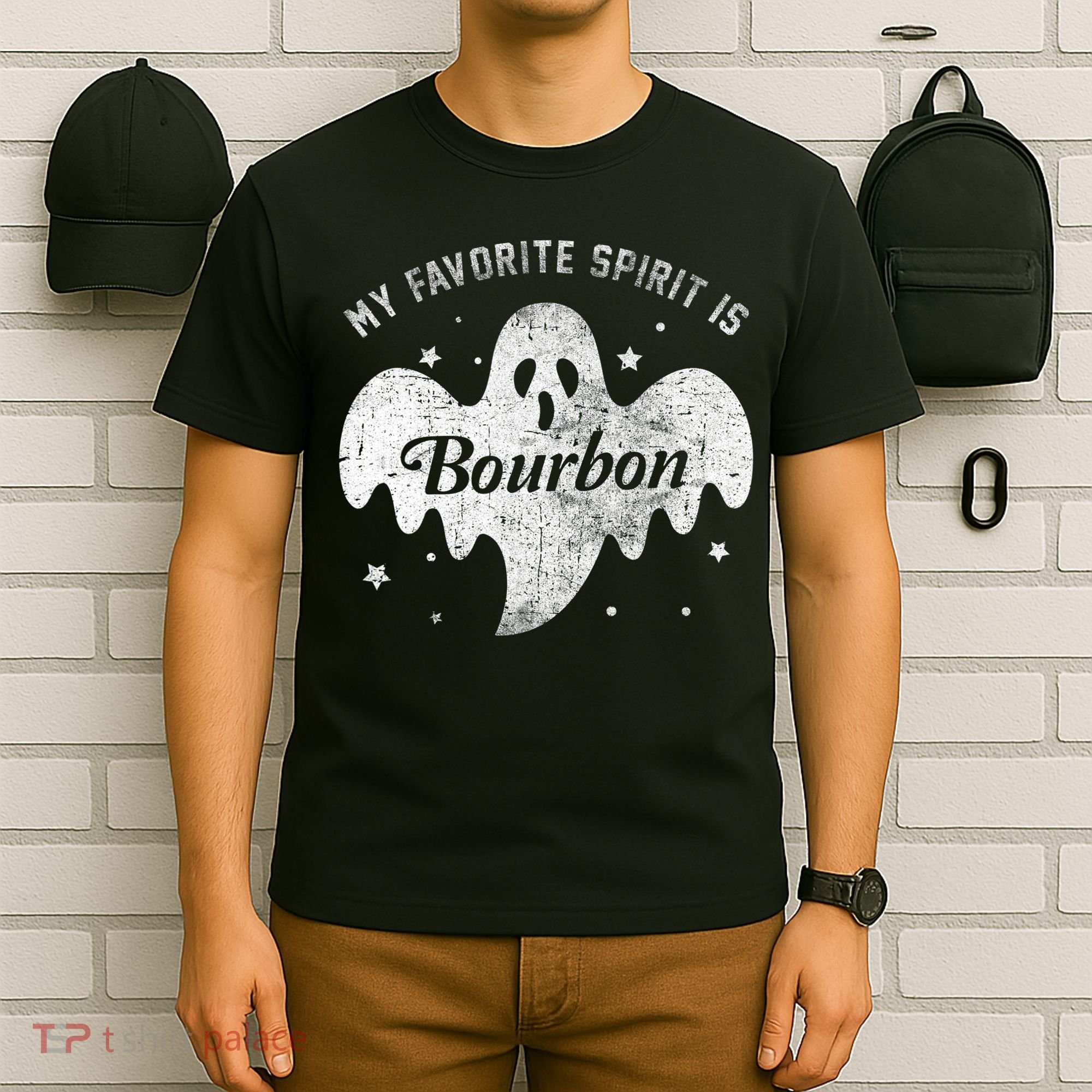 My Favorite Spirit Is Bourbon Funny Boo Ghost Halloween T-Shirt