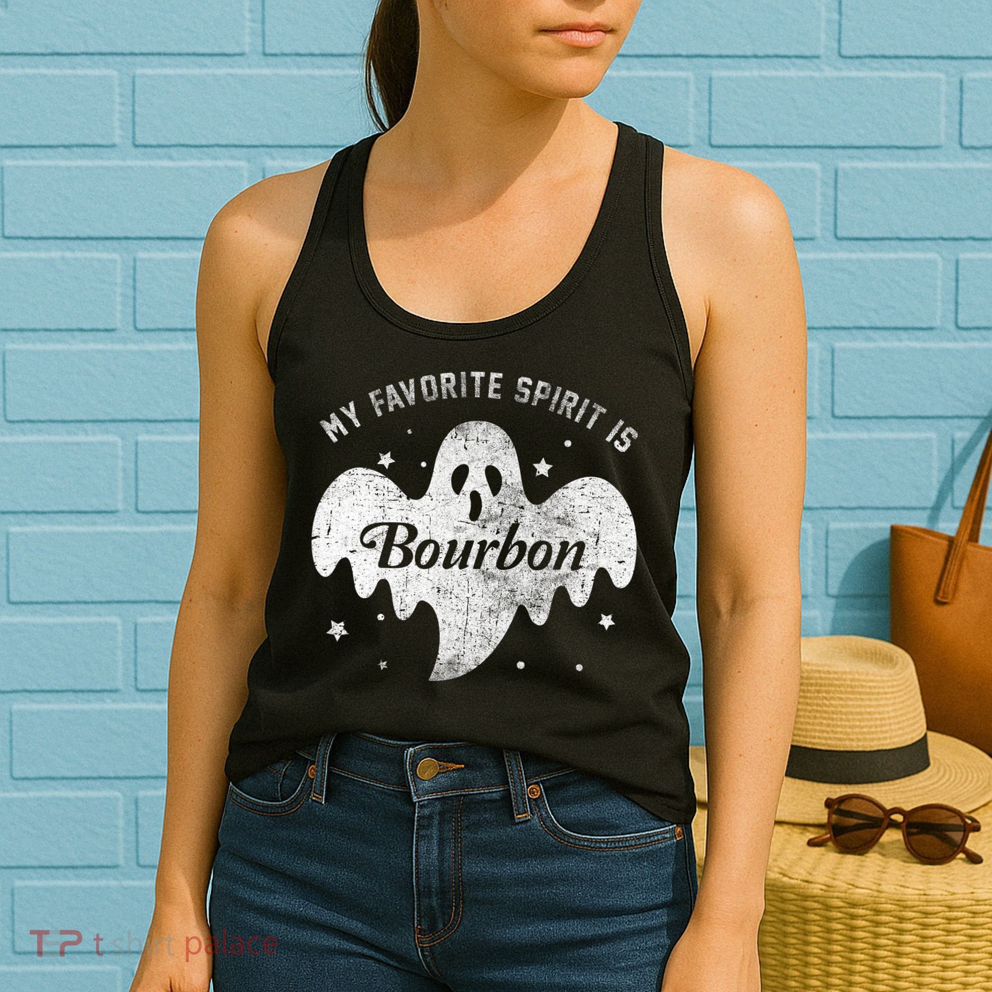My Favorite Spirit Is Bourbon Funny Boo Ghost Halloween Women's Tank Top