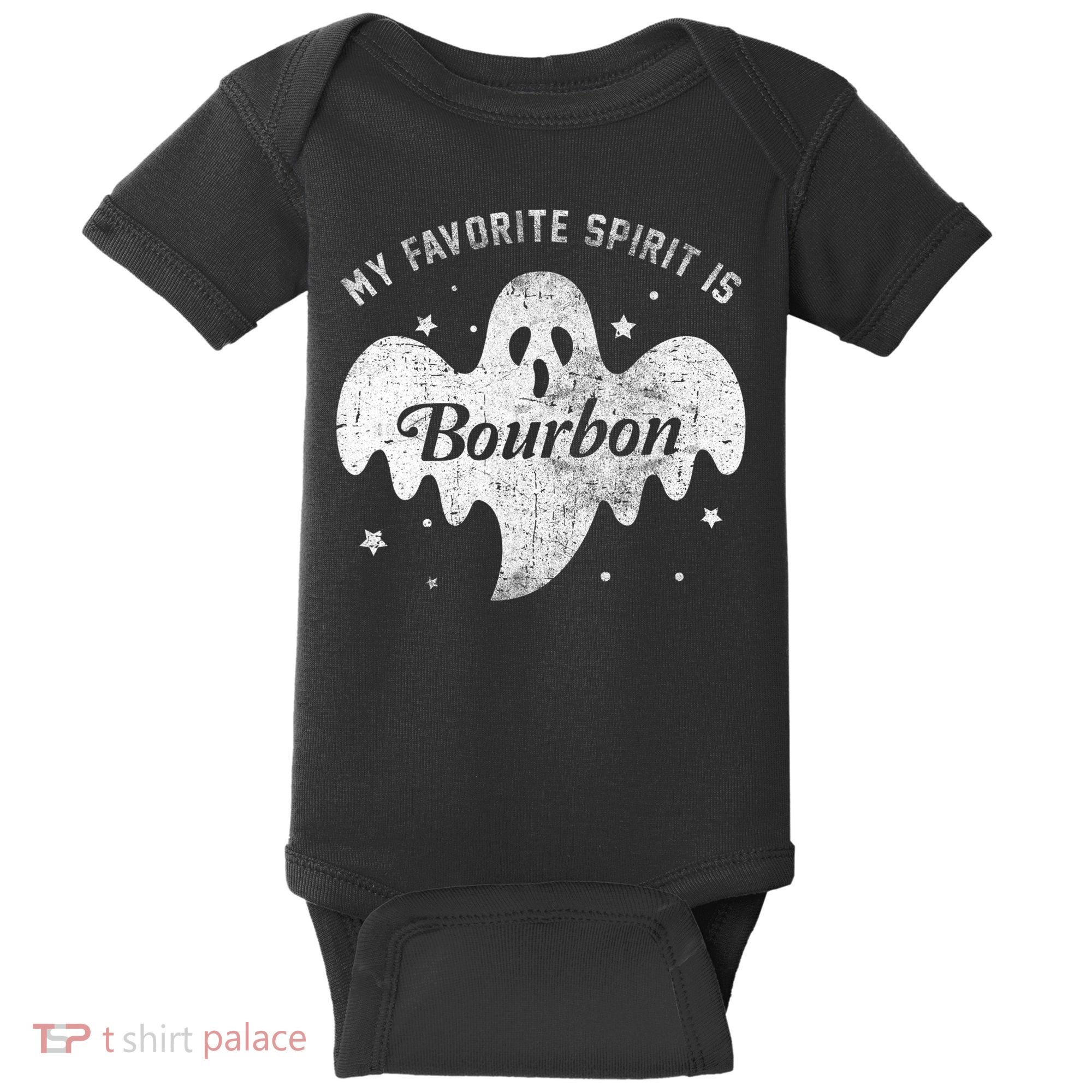 My Favorite Spirit Is Bourbon Funny Boo Ghost Halloween Baby Bodysuit