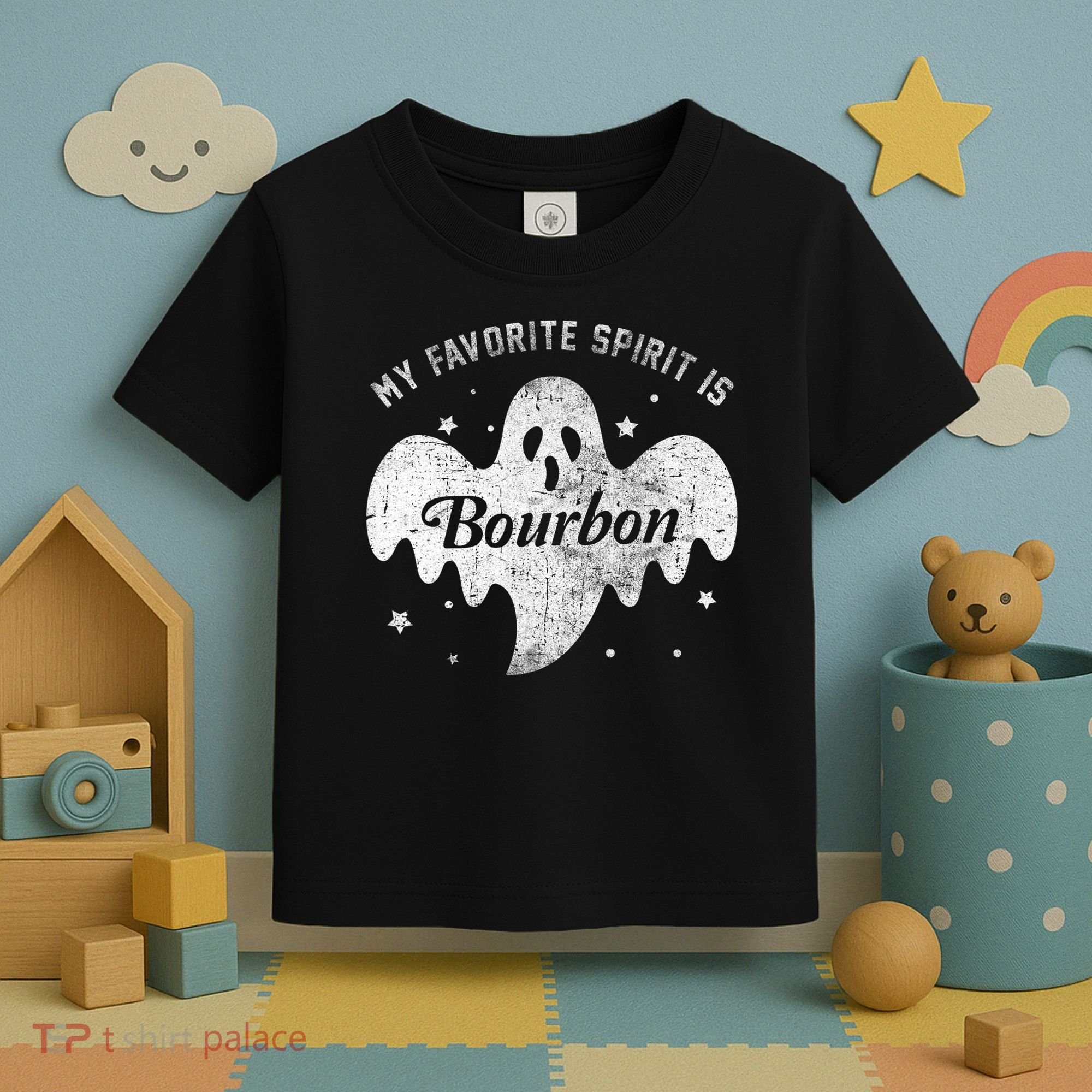 My Favorite Spirit Is Bourbon Funny Boo Ghost Halloween Toddler T-Shirt