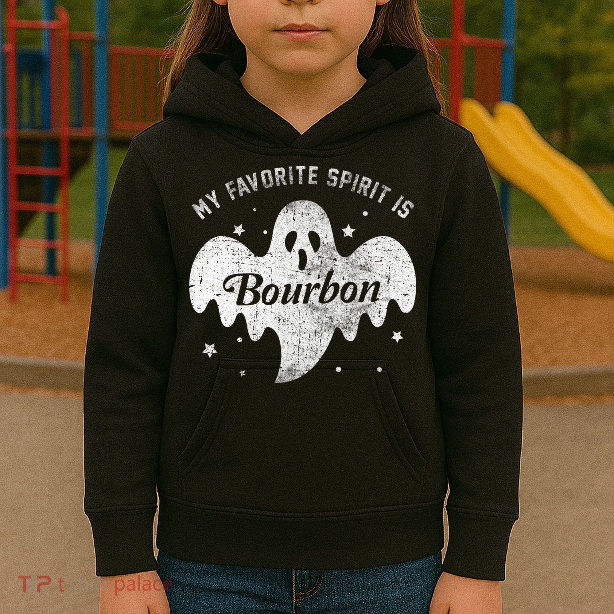 My Favorite Spirit Is Bourbon Funny Boo Ghost Halloween Kids Hoodie