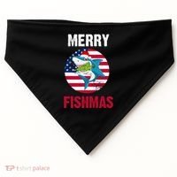 Merry Fishmas Shark America Christmas USA-Made Doggie Bandana thumb 0