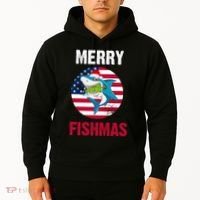 Merry Fishmas Shark America Christmas Hoodie thumb 2