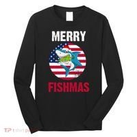 Merry Fishmas Shark America Christmas Long Sleeve Shirt thumb 0