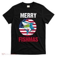 Merry Fishmas Shark America Christmas T-Shirt thumb 0