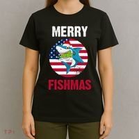 Merry Fishmas Shark America Christmas T-Shirt thumb 4