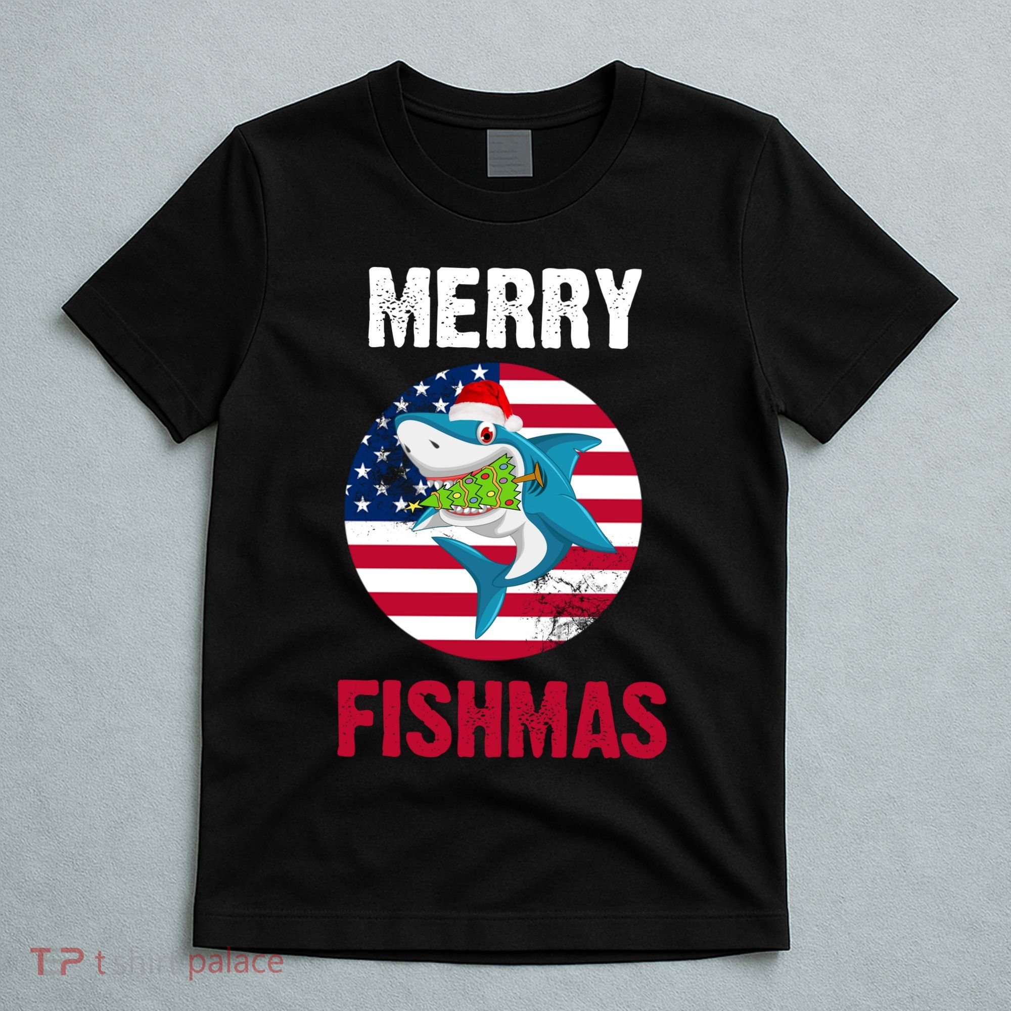Merry Fishmas Shark America Christmas T-Shirt