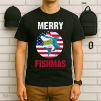 Merry Fishmas Shark America Christmas T-Shirt thumb 6