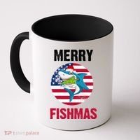 Merry Fishmas Shark America Christmas Coffee Mug thumb 0