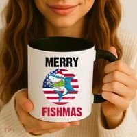 Merry Fishmas Shark America Christmas Coffee Mug thumb 3