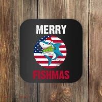 Merry Fishmas Shark America Christmas Coaster thumb 0