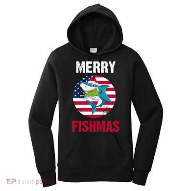 Merry Fishmas Shark America Christmas Women's Hoodie