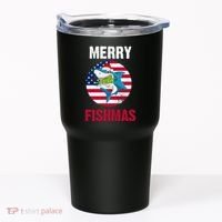 Merry Fishmas Shark America Christmas Tumbler thumb 0