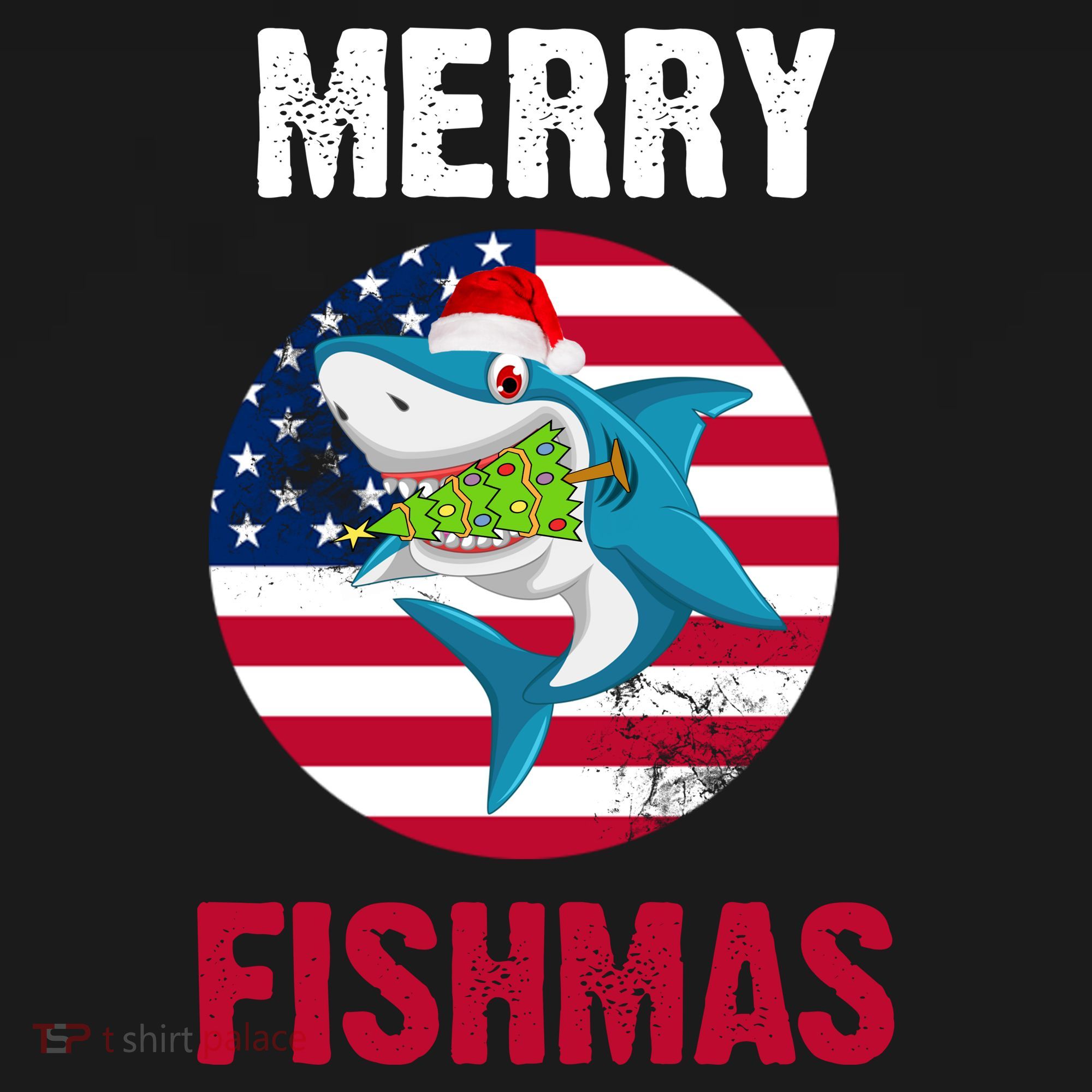Merry Fishmas Shark America Christmas Mousepad
