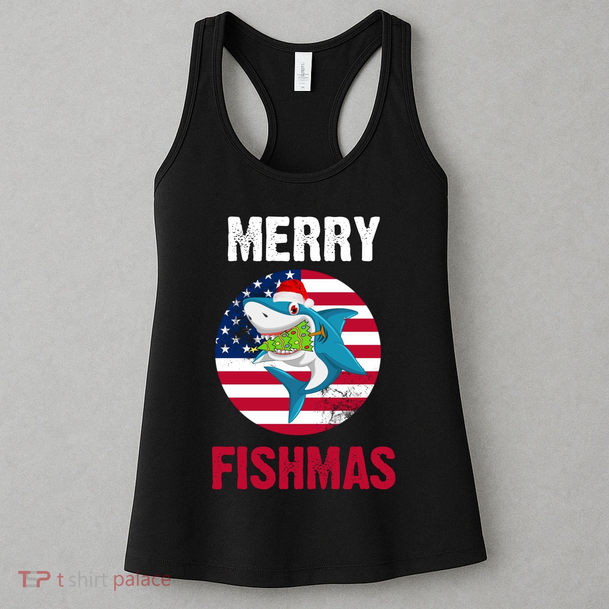 Merry Fishmas Shark America Christmas Women's Tank Top