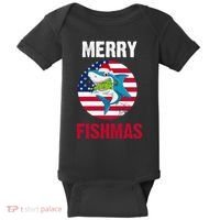 Merry Fishmas Shark America Christmas Baby Bodysuit thumb 0
