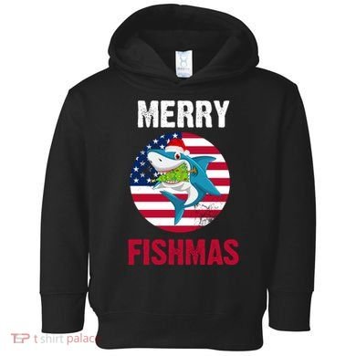Merry Fishmas Shark America Christmas Toddler Hoodie