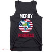 Merry Fishmas Shark America Christmas Tank Top thumb 0