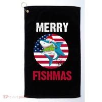 Merry Fishmas Shark America Christmas Golf Towel thumb 0