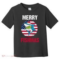 Merry Fishmas Shark America Christmas Toddler T-Shirt thumb 0