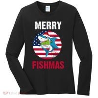 Merry Fishmas Shark America Christmas Women's Long Sleeve Shirt thumb 0