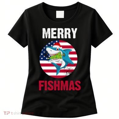 Merry Fishmas Shark America Christmas Women's T-Shirt