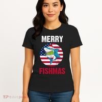 Merry Fishmas Shark America Christmas Women's T-Shirt thumb 4