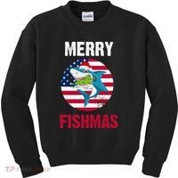 Merry Fishmas Shark America Christmas Kids Sweatshirt thumb 0