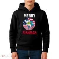 Merry Fishmas Shark America Christmas Kids Hoodie thumb 4