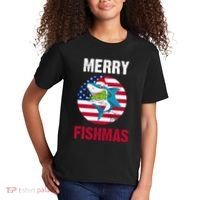 Merry Fishmas Shark America Christmas Kids T-Shirt thumb 2