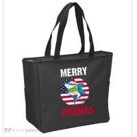 Merry Fishmas Shark America Christmas Tote Bag thumb 2