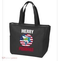 Merry Fishmas Shark America Christmas Tote Bag thumb 3