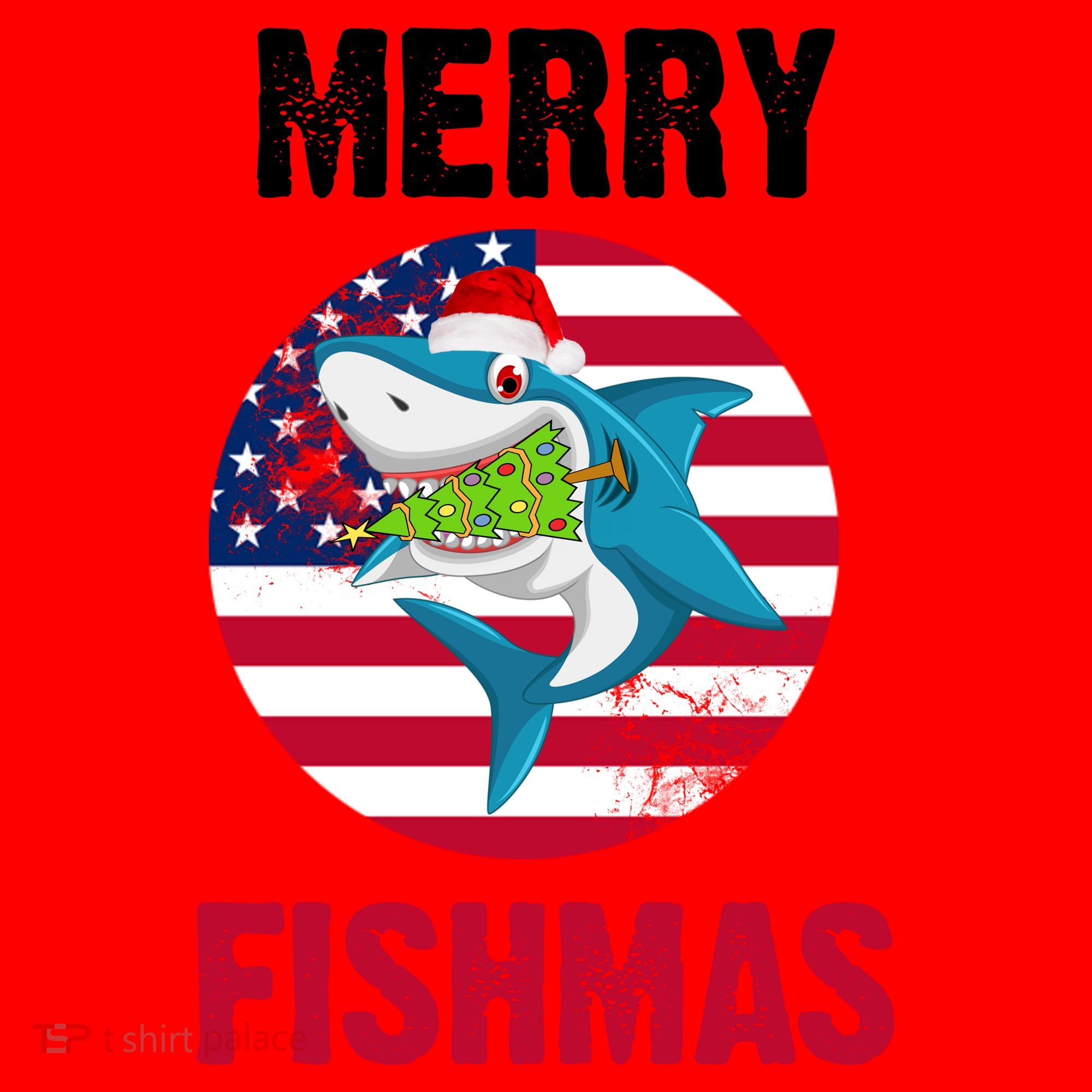 Merry Fishmas Shark America Christmas Santa Hat