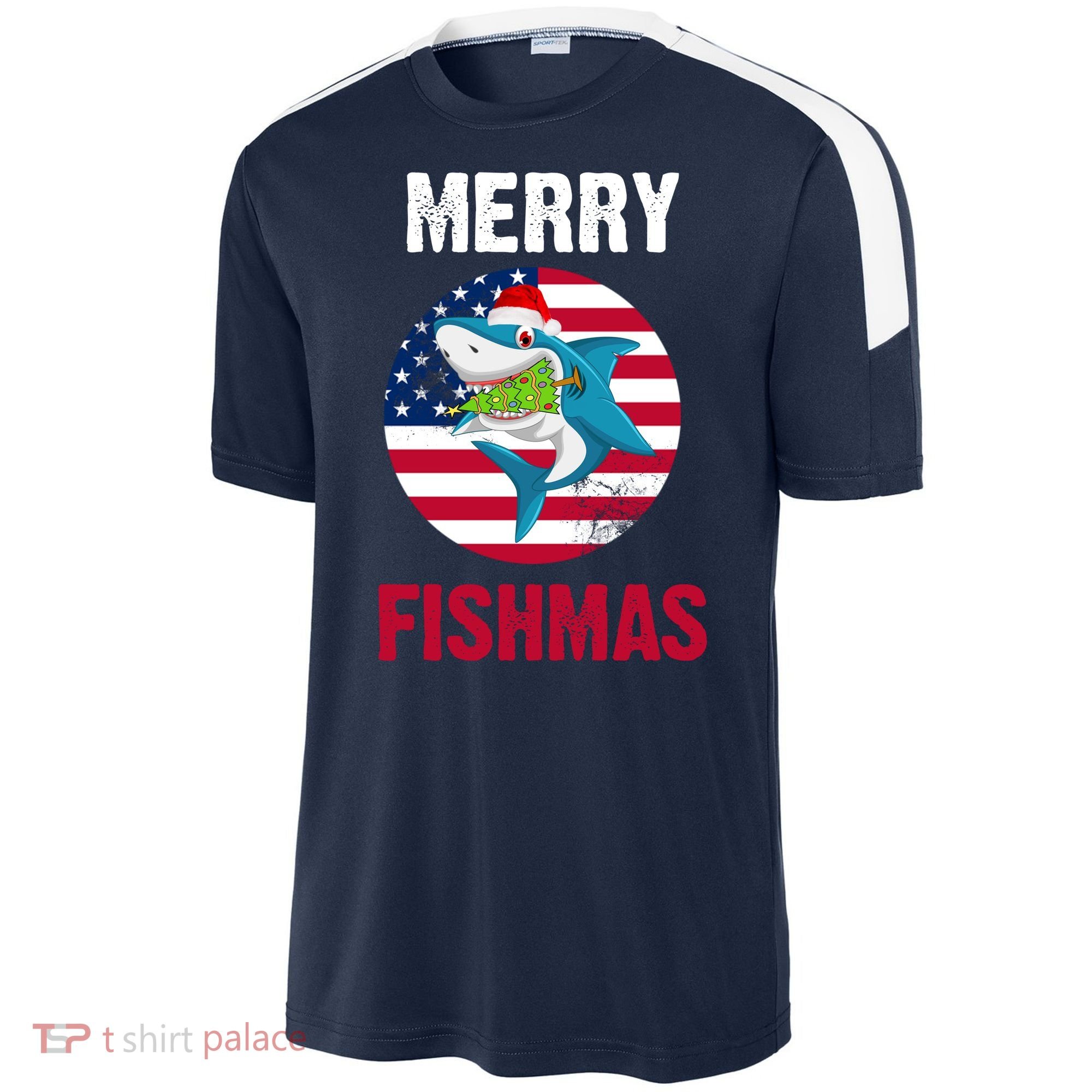 Merry Fishmas Shark America Christmas Sport-Tek Competitor United Soccer Jersey
