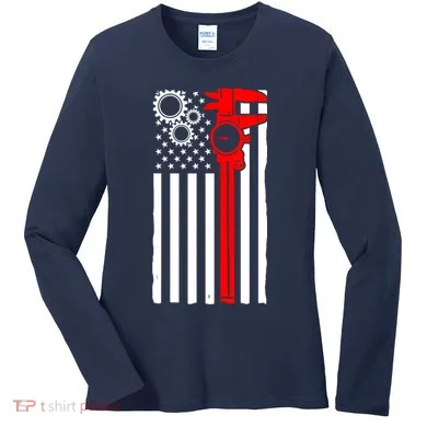 Machinist Flag Tools CNC Machine Operator Machining Women's Long Sleeve Shirt