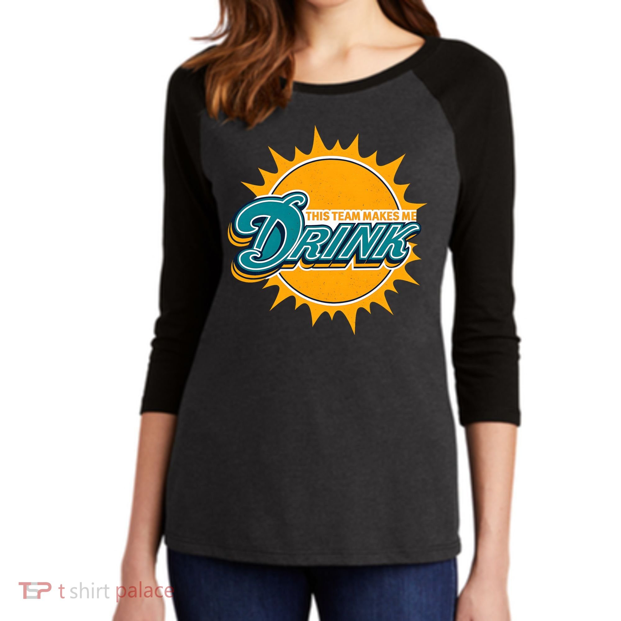 Miami Football This Team Make Me Drink Funny Women's Tri-Blend 3/4-Sleeve Raglan Shirt