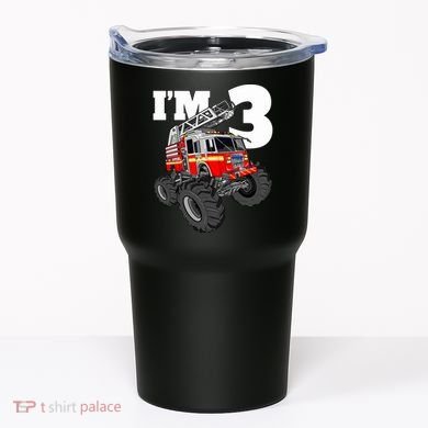 Monster Fire Truck 3rd Birthday Boy 3 Firefighter Tumbler