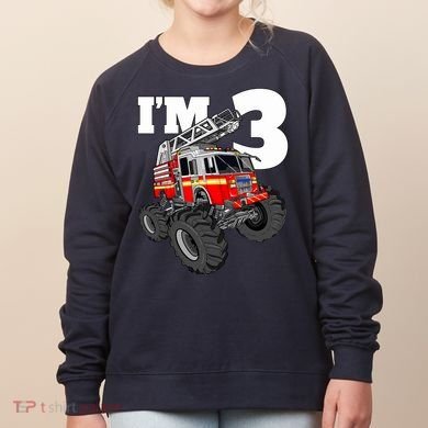 Monster Fire Truck 3rd Birthday Boy 3 Firefighter Women's Sweatshirt