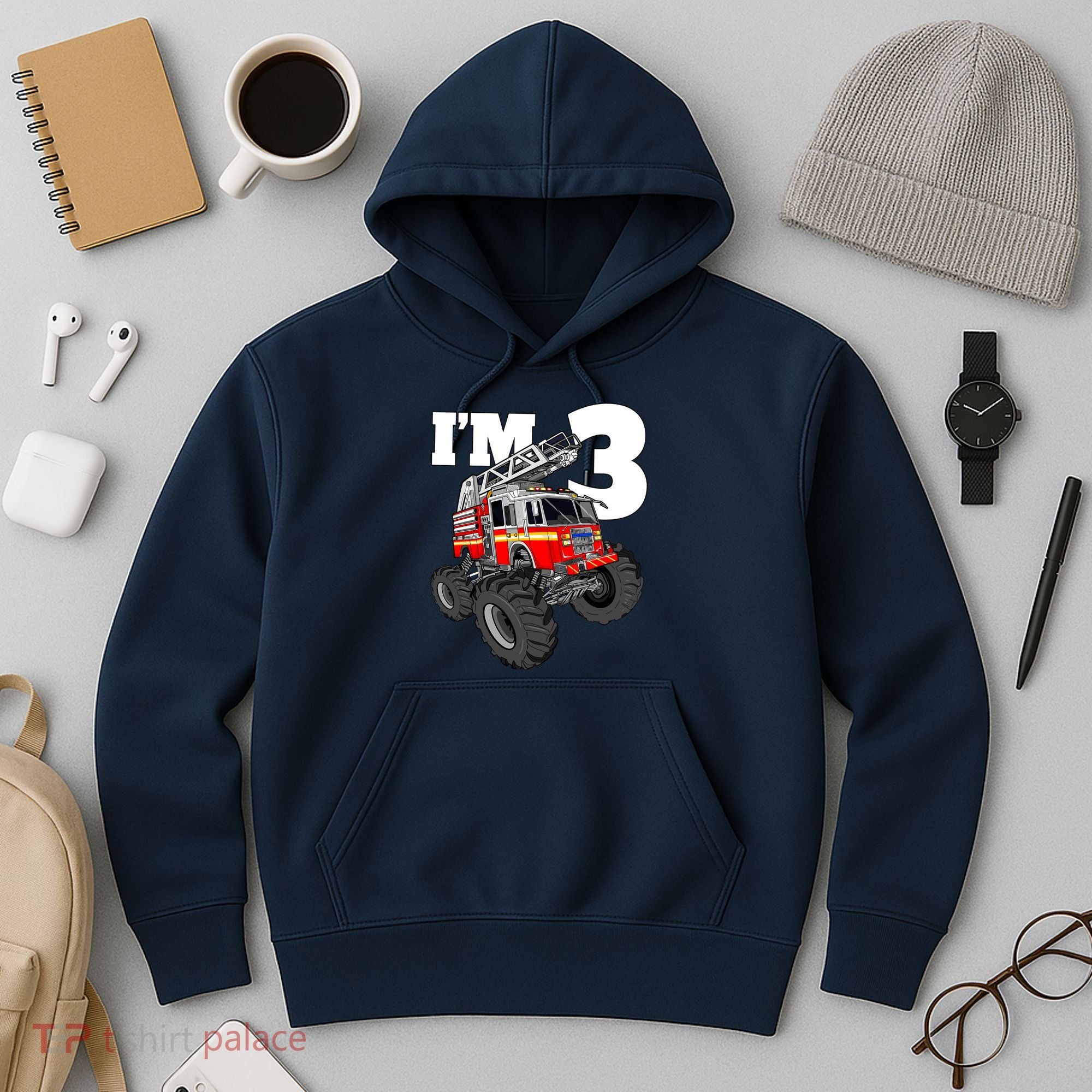 Monster Fire Truck 3rd Birthday Boy 3 Firefighter Hoodie