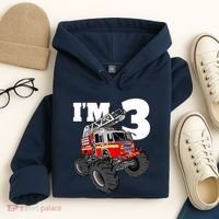 Monster Fire Truck 3rd Birthday Boy 3 Firefighter Hoodie thumb 4