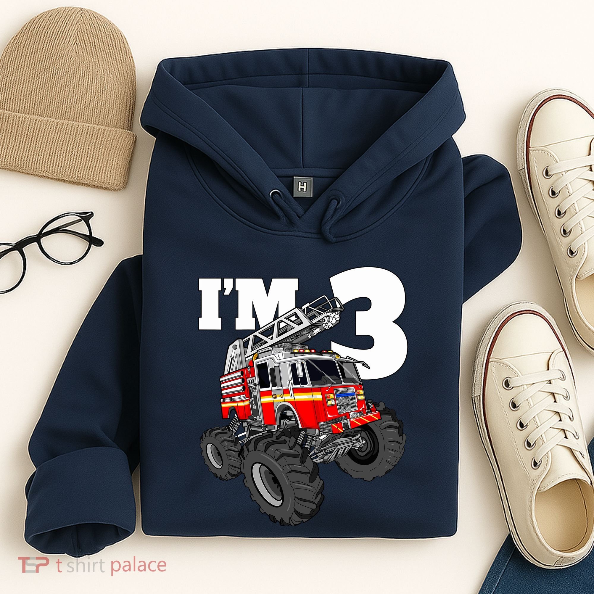 Monster Fire Truck 3rd Birthday Boy 3 Firefighter Hoodie