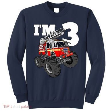 Monster Fire Truck 3rd Birthday Boy 3 Firefighter Sweatshirt