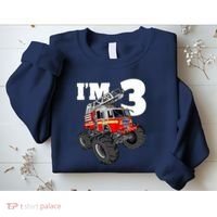 Monster Fire Truck 3rd Birthday Boy 3 Firefighter Sweatshirt thumb 2