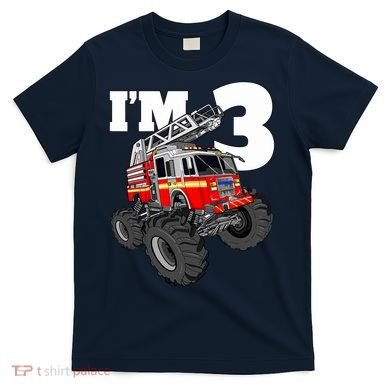 Monster Fire Truck 3rd Birthday Boy 3 Firefighter T-Shirt