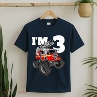 Monster Fire Truck 3rd Birthday Boy 3 Firefighter T-Shirt thumb 2